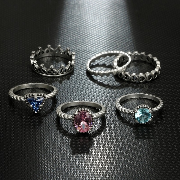 Heart Band Gemstone Silver Boho Gypsy Midi Rings - Picture 4 of 8